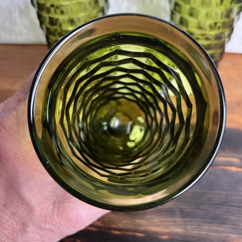 Whitehall Avocado Green Tumblers•MCM Cubist Glasses by Colony •Set of 3 •Vintage - Picture 5 of 10